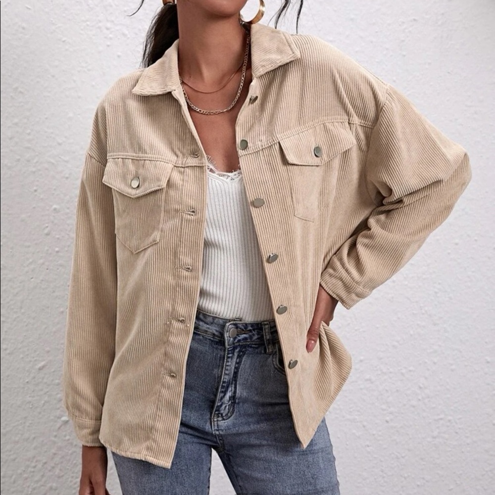 BRAND NEW- SHEIN corduroy shacket in apricot (light pink)